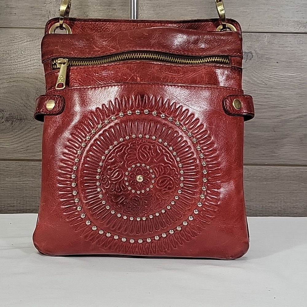 Patricia Nash Red Leather Crossbody Bag with Embossed Medallion - Red - Picture 2 of 14